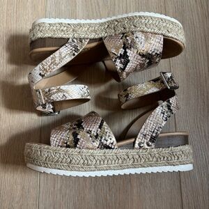 Snakeskin platform espadrille sandals